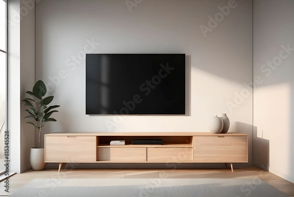 Fototapeta Tv cabinet in modern empty room,minimal designs, 3d rendering