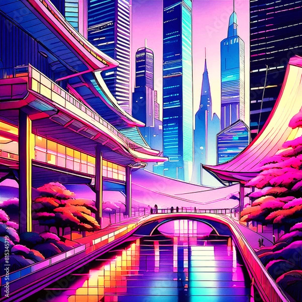 Fototapeta 한국 사이버 펑크 배경