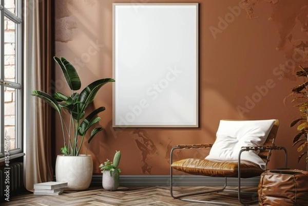 Fototapeta Poster Mockup in Brown Scandinavian Interior created with Generative AI