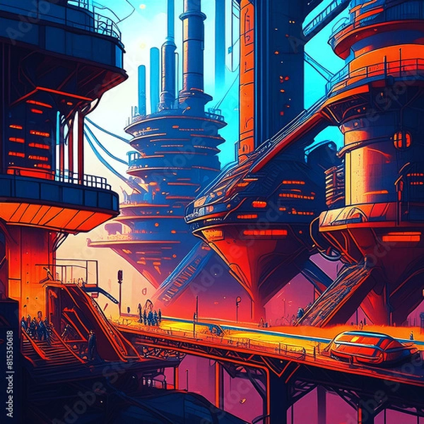 Fototapeta 공업단지 사이버 펑크 배경