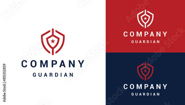 Fototapeta Initial Letter C CC with Shield and Star Shape for Military Army Veteran Logo Design