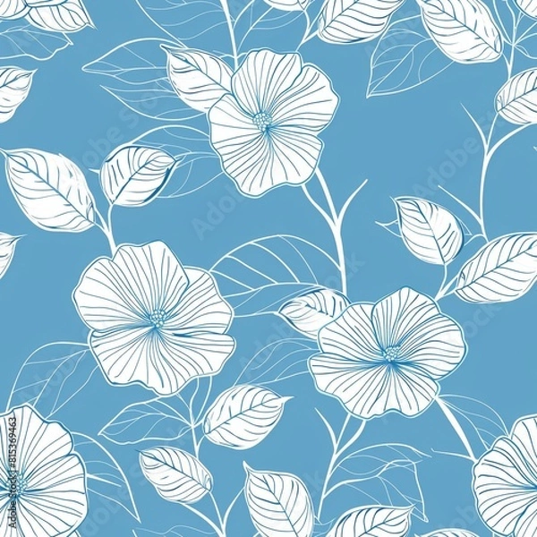 Fototapeta Seamless Sky Blue Spring Vibes Pattern 