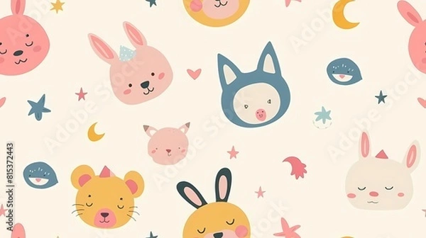 Fototapeta Adorable animal illustrations with a dreamy whimsical vibe