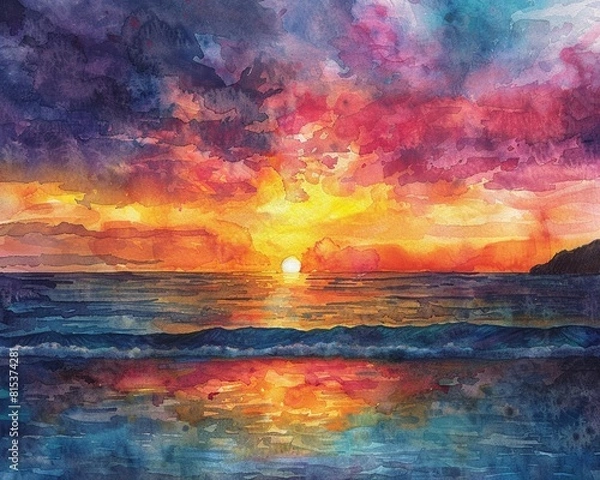 Fototapeta An artistic watercolor rendition of a flower garden, bursting with colorful blooms and delicate background elements Generative AI