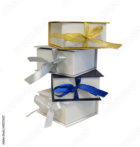 Fototapeta Изолированный Подарки Коробки Золотой Ленты