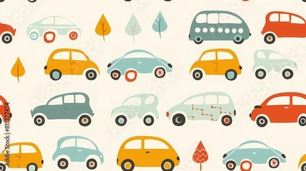 Obraz Colorful retro cars and leaves pattern