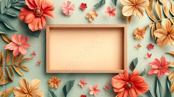 Fototapeta Empty frame design. Springtime bloom invitation card mockup