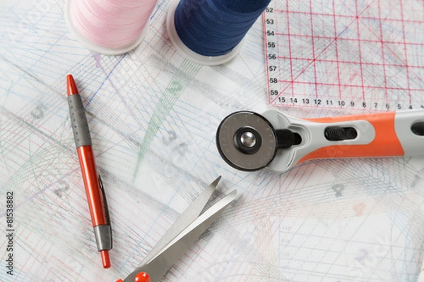 Fototapeta Sewing equipment background