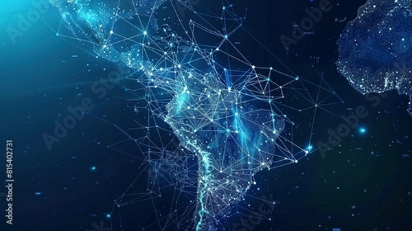Fototapeta Connectivity and Cyber Technology: Digital Map of South America