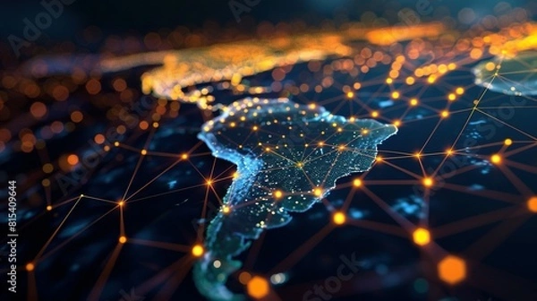 Obraz Global Network Concept: Abstract Digital Map of South America