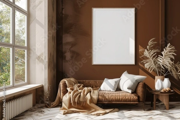 Obraz Poster Mockup in Brown Scandinavian Interior created with Generative AI