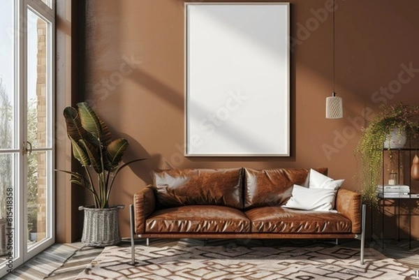 Fototapeta Poster Mockup in Brown Scandinavian Interior created with Generative AI