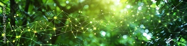 Obraz A digital constellation of interconnected nodes in shades of green and yellow