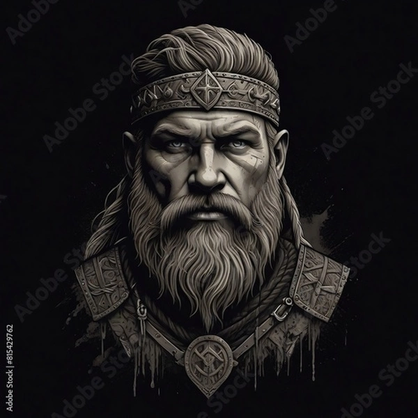 Fototapeta dashing viking on a dark background. design for poster, social media, web. generative ai