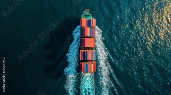 Obraz A large ship is sailing through the ocean with a red stripe on the side