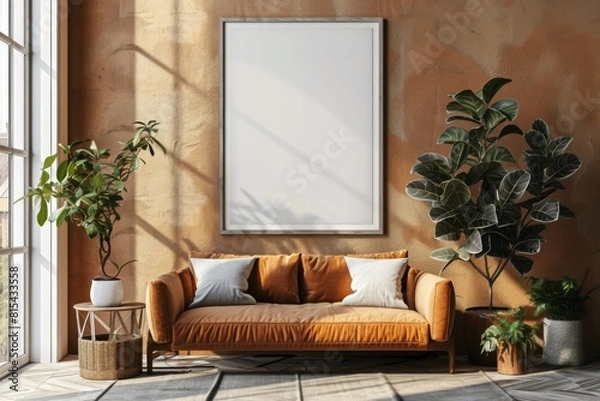 Fototapeta Poster Mockup in Brown Scandinavian Interior created with Generative AI