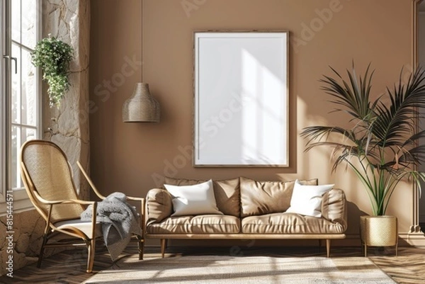 Fototapeta Poster Mockup in Brown Scandinavian Interior created with Generative AI