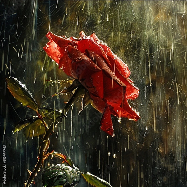 Obraz red rose in the rain
