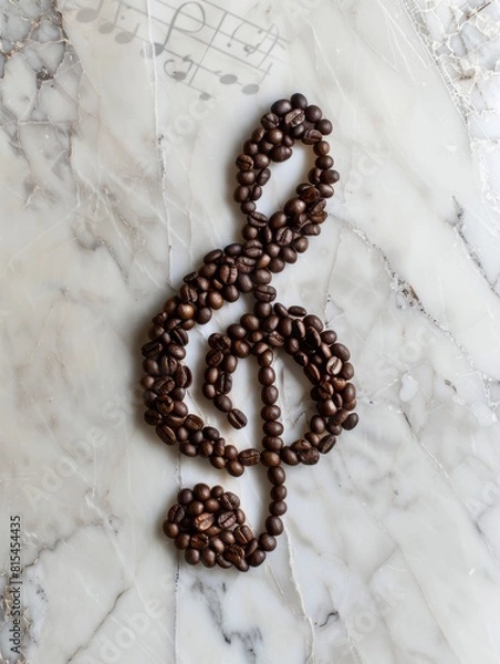 Fototapeta Clef made of coffee beans. A musical symbol used to indicate which notes are represented by the lines and spaces on a musical staff