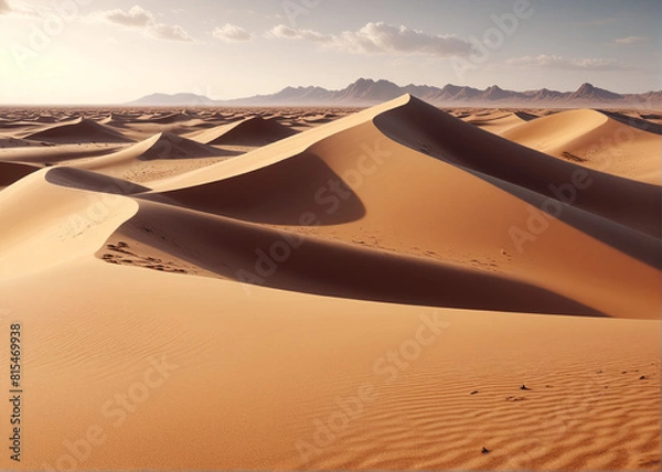 Fototapeta Cinematic shot, a plain dessert with dunes. AI generative