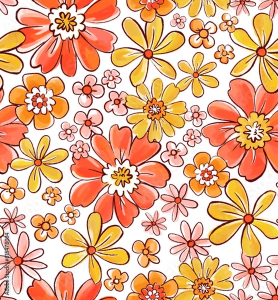 Fototapeta Seamless summer pattern with colorful flowers. Floral print. Design for fashion textiles, fabric, graphics and backgrounds.