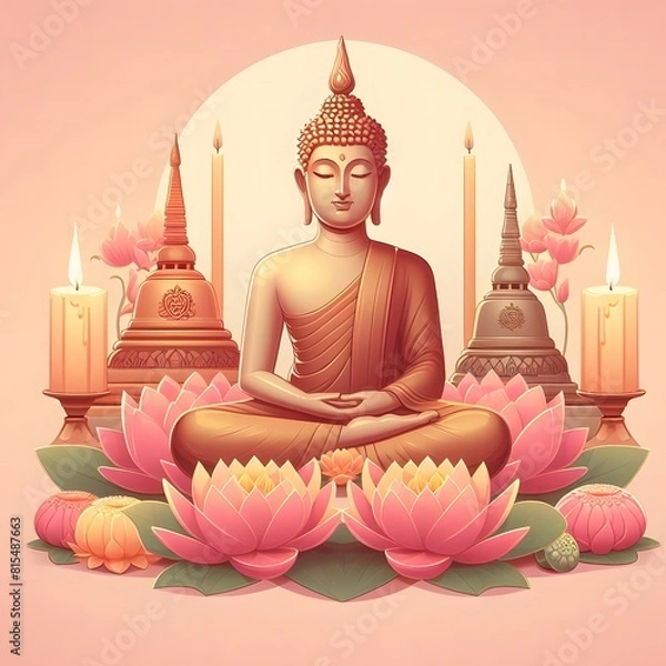 Obraz AI Generate of Vesak Day Vector, Waisak, Buddha, Buddhism, Buddha Jayanti, Buddha Purnima, and Buddha Day