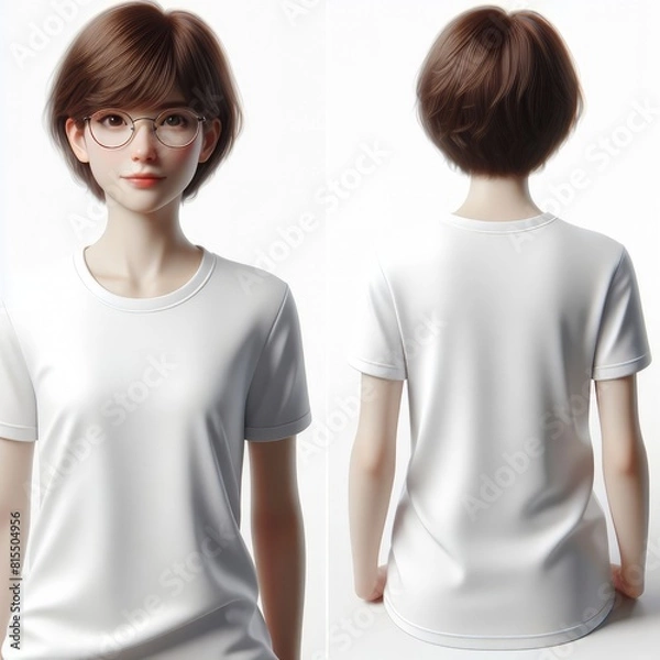 Obraz A woman wearing a white t shirt mockup image attractive attractive harmony.
