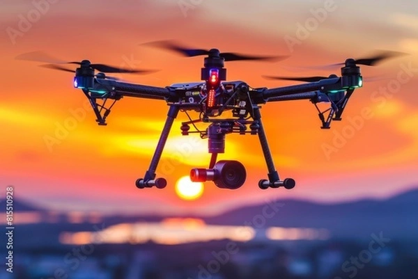 Fototapeta Vehicle smart farm enhancement incorporates remote farming planning and aerial equipment for advanced monitoring operations