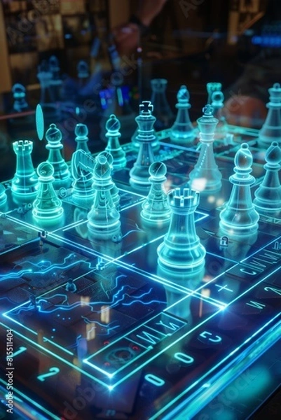 Fototapeta A corrupted , pieces melting and shifting, overlaid with glitching binary code, symbolizing strategic cyberwarfare