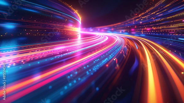 Obraz Dynamic Light Trails on Dark Background - Futuristic Technology Concept