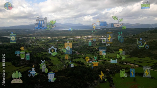 Obraz Future environmental conservation and sustainable ESG modernization development by using technology of renewable resources to reduce pollution and carbon emission . High quality photo