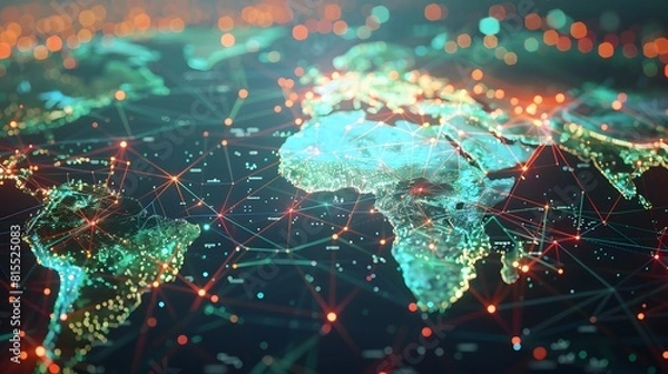 Fototapeta Global business network visualized through a world map