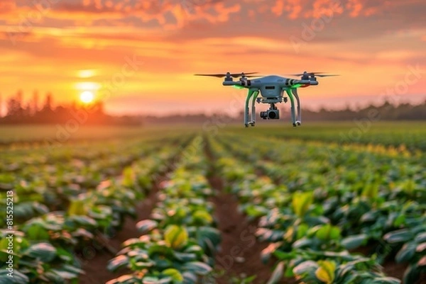 Fototapeta Precision agriculture employs structured sensoric technology in drones for effective pesticide applications and crop protection strategies