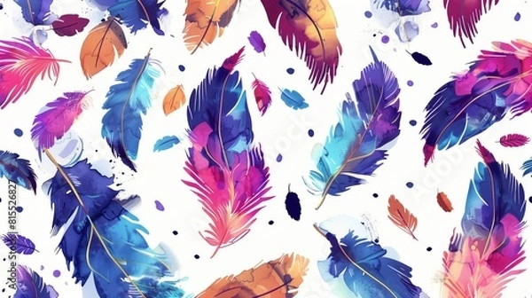 Fototapeta Colorful Feather Pattern on White Background
