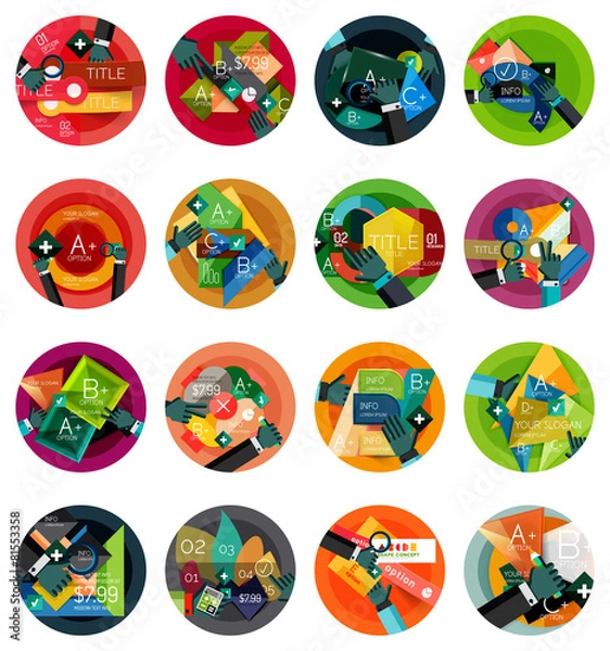 Fototapeta Set of flat design circle option infographics concepts