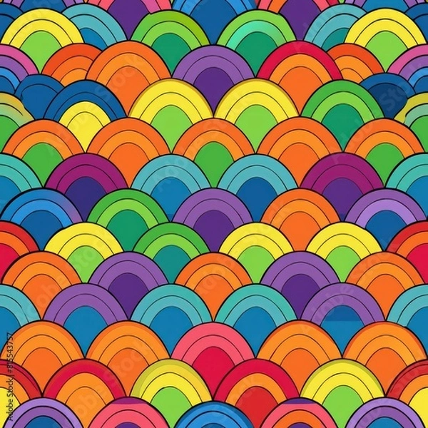 Fototapeta Seamless pattern of tropical fish scales in vibrant rainbow hues, Generative AI
