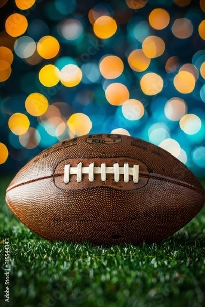 Fototapeta American football on stadium grass with a generous area available for text placement