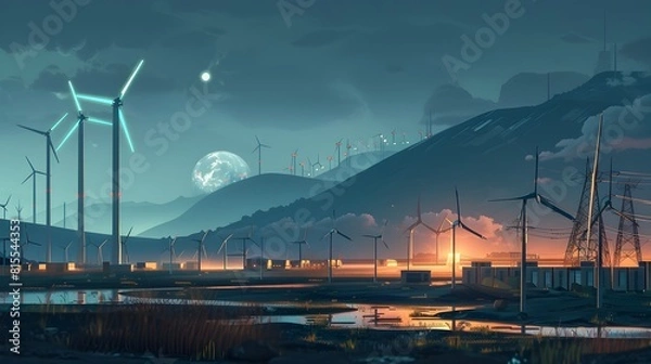 Obraz Futuristic City Skyline with Integrated Renewable Energy Infrastructure