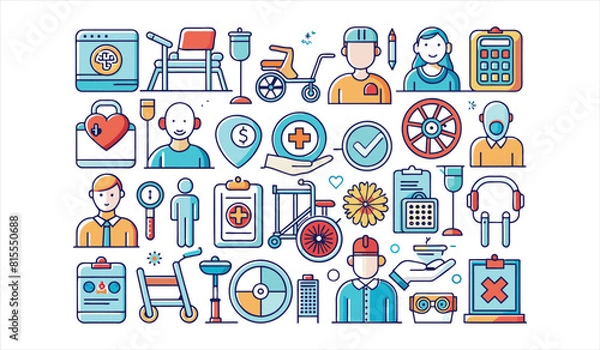 Obraz disability flat icon collection. Solid icon collection, Editable stroke. Vector illustration.