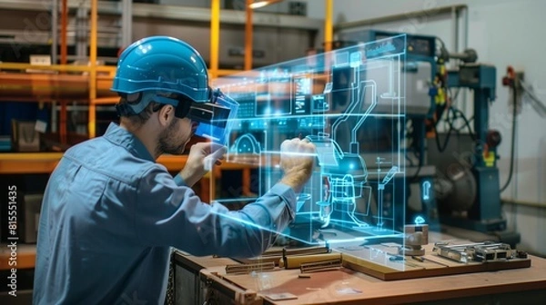 Fototapeta Royal Blue Augmented Reality Application Being Used in Engineering Design