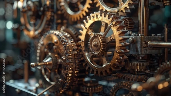 Fototapeta A clockwork mechanism with gears and cogs