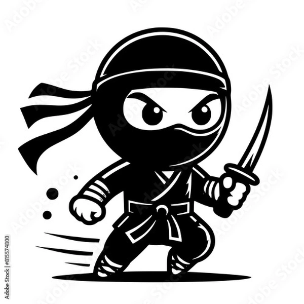 Obraz Cute cartoon ninja black and white logo svg Generative AI