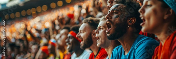Fototapeta Dynamic Sports Fans Reacting at Live Events. Group shots with emotional expressions. Sports community and fan engagement concept. Design for event promotions and social media. Wide and closeup views