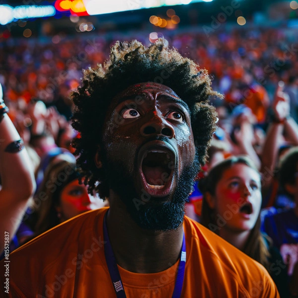Fototapeta Dynamic Sports Fans Reacting at Live Events. Group shots with emotional expressions. Sports community and fan engagement concept. Design for event promotions and social media. Wide and closeup views