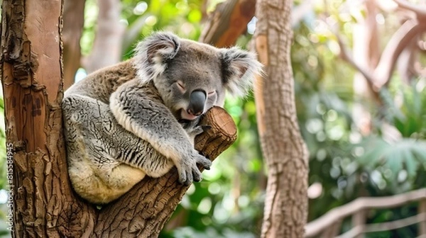 Obraz koala resting and sleeping on his tree with a cute smile : Generative AI