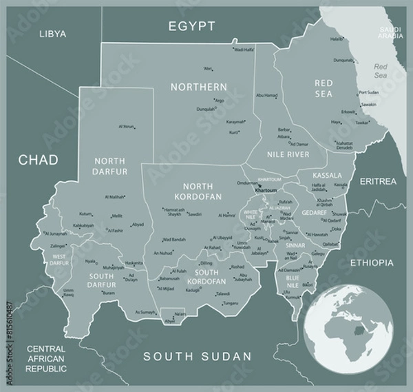 Obraz Sudan - detailed map with administrative divisions country. Vector illustration