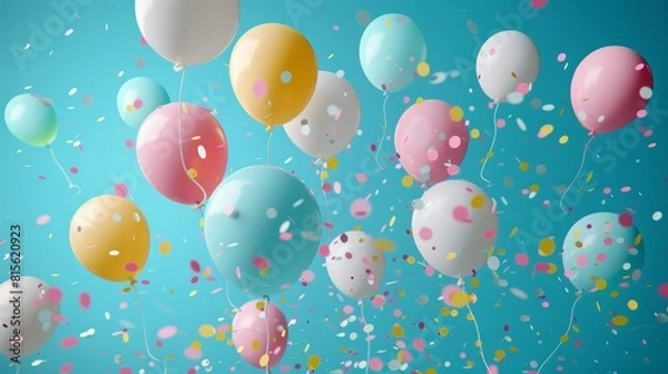 Fototapeta A vibrant and colorful scene of balloons floating in the sky