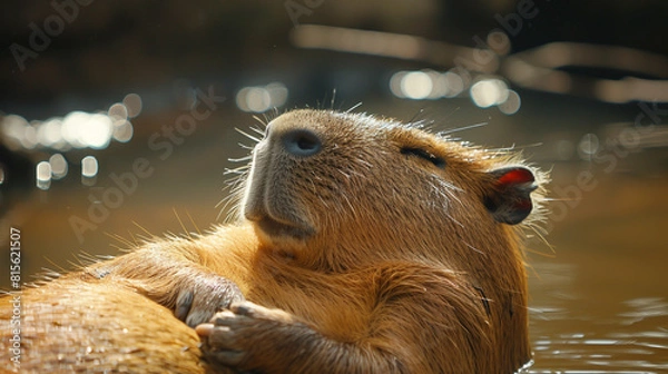 Fototapeta capybara close up on backgrounds riverside