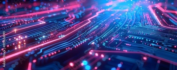 Fototapeta Futuristic cyberspace digital technology abstract banner background with Neon Lights Glowing