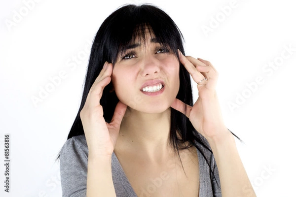 Obraz Woman with strong headache caused by teeth problem